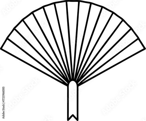 Minimal Line Drawing of Hand Fan Made of Palm Leaves Isolated Vector Illustration, Hand Drawn Traditional Fan Outline, Ethnic Craft and Folk Art Line Art Vector, Handheld Summer Fan 