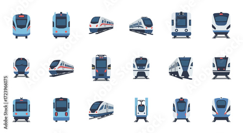Collection of Modern High-Speed Train Illustrations.