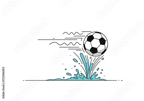 A soccer ball splashes into water during a game.