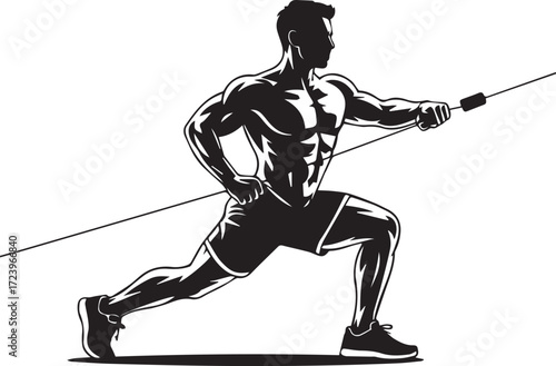 Muscular fitness athlete silhouette performing resistance band exercise strong bodybuilder workout motion