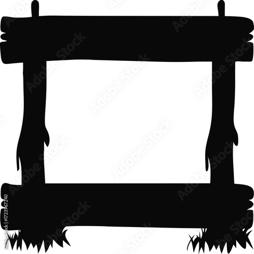 Silhouette of Wooden Carved Rectangular Border Isolated on White Vector, Black Decorative Folk Frame Icon, Traditional Ethnic Wood Carving Outline, Hand Drawn Rectangular Wood Border Silhouette