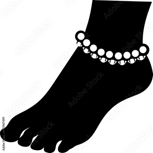 Silhouette of Tribal Anklet with Beads Isolated on White Vector, Traditional Ethnic Anklet Jewelry Icon, Black Tribal Anklet with Bead Decoration Illustration, Cultural Folk Jewelry Anklet Silhouette 