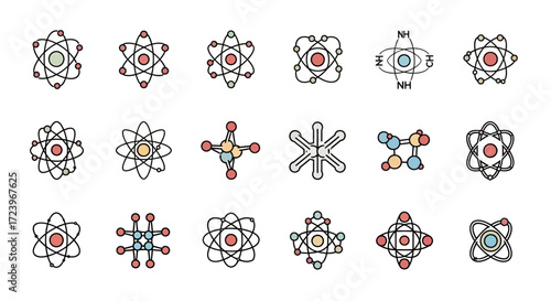 Collection of science icons atoms molecules chemistry.