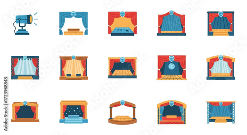 Collection of Theater Stage Icons and Spotlight.
