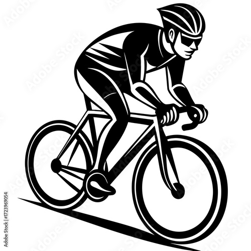Minimalist Black Cycling Illustration – Vector Silhouette of Male Road Racer on Bike