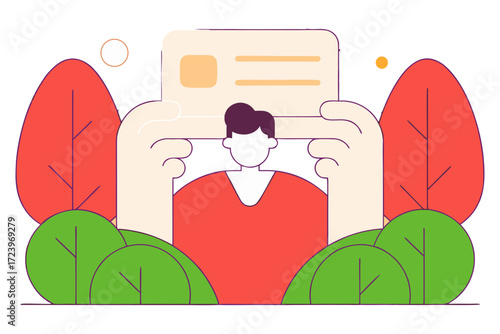 Person holding identification card with nature elements