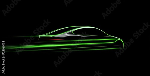 Silhouetted car, green light trails