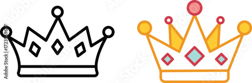 Jeweled Crown Icon Set – Royal, Luxury, Jewelry, Regal, King, Queen, Vector Illustration