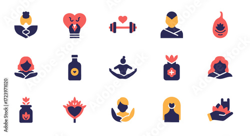 Collection of Wellness and Self-Care Icons in Modern Design.