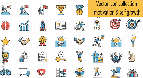 Vector Icon Set of Motivation, Self-Growth, Success, and Achievement Concepts