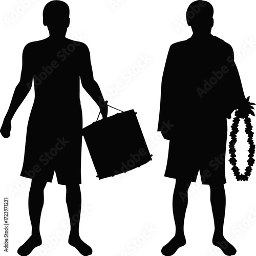 Silhouette of Dhol with Festival Garland Isolated Vector, Black Folk Drum Decorated for Festival Celebrations, Traditional Percussion Instrument Dhol Silhouette, Ethnic Musical Instrument with Garland
