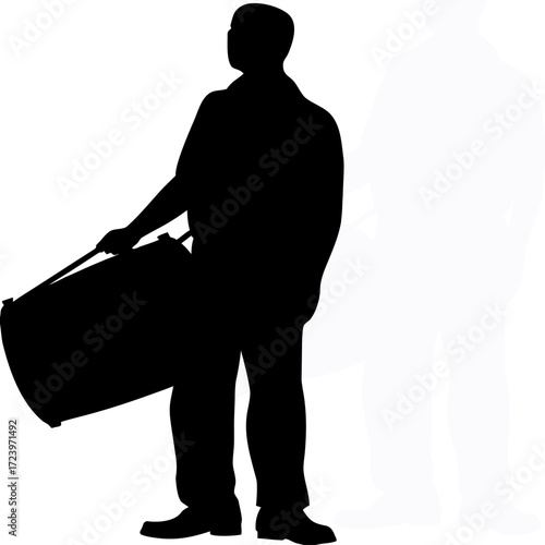 Silhouette of Large Festival Dhol Isolated on White Vector, Black Folk Drum for Festival Celebrations, Traditional Percussion Instrument Dhol Silhouette, Ethnic Musical Instrument for Cultural Events 