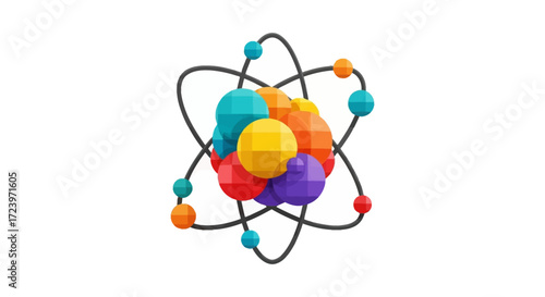 Colorful 3D rendering of an atomic structure model.