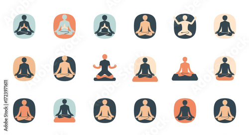 Collection of Yoga Poses in Various Styles and Colors.
