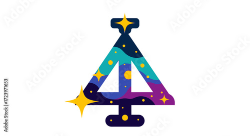 Colorful abstract Christmas tree design with space theme.