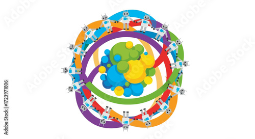Colorful abstract atom model science illustration.