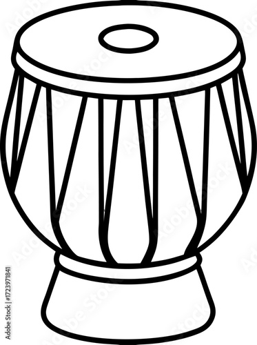 Minimal Line Art of Tabla Drum Set Front View Isolated Vector, Outline Drawing of Traditional Tabla Percussion Instrument, Hand Drawn Tabla Drum Pair Line Sketch, Cultural Folk Tabla Set Minimal