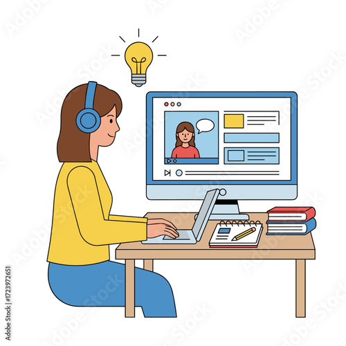 A character-driven online learning concept suitable for web banners, mobile apps, and hero images, depicted as a flat vector illustration on a white background