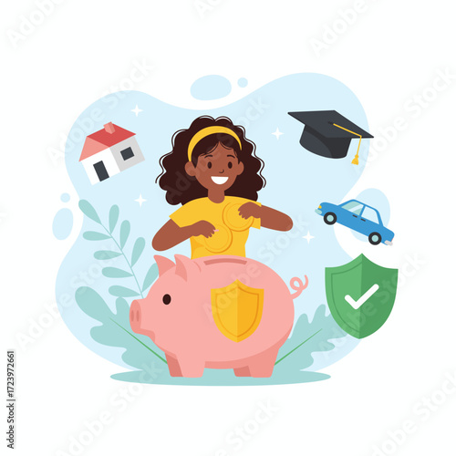 Concept of an Investment Protection Insurance illustration: a flat design set against a white background