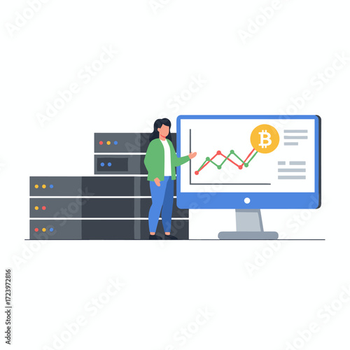 Illustration concept of cryptocurrency management on a white background