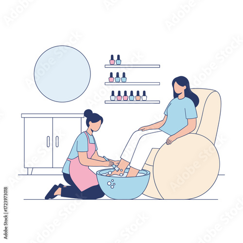 A woman is receiving a foot massage from a masseuse