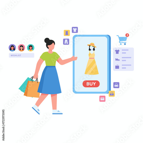 A woman wearing VR glasses enjoys a 3D shopping experience in the metaverse