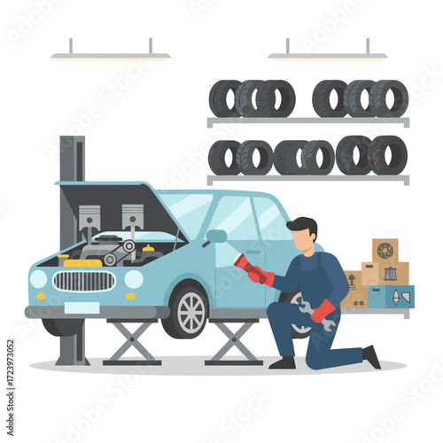 Illustration concept of an oil change and lube on a white background