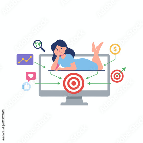 Online marketing vector illustration of an ad targeting concept