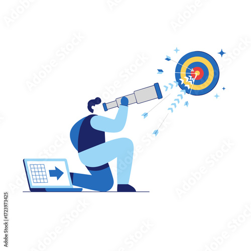 A concept featuring a character that illustrates project goals, suitable for web banners, mobile apps, and hero images, rendered as a flat vector illustration on a white background