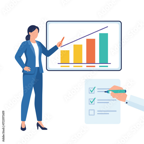 Illustration concept for business financial planning: a flat illustration isolated on a white background