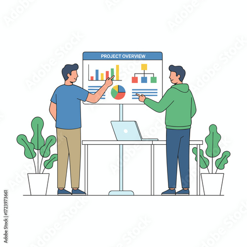 White background illustration of a business workflow concept
