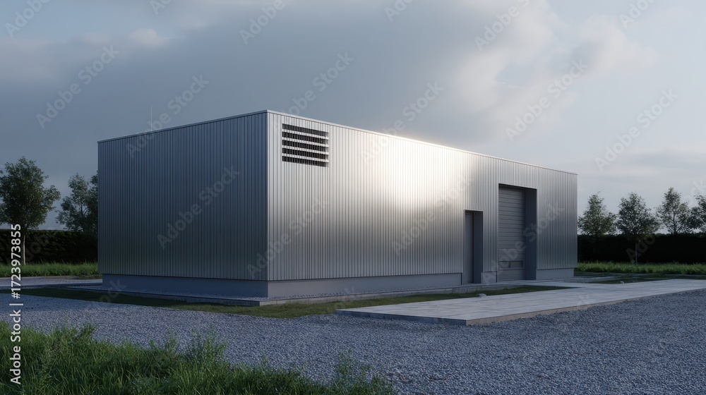 Obraz premium Modern Metallic Industrial Building with Minimalist Design Features