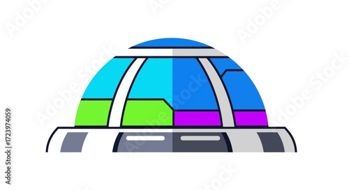 Colorful Futuristic Dome Structure with Geometric Panels and Sleek Base.