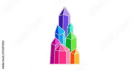 Colorful geometric crystal cluster illustration with vibrant rainbow colors.