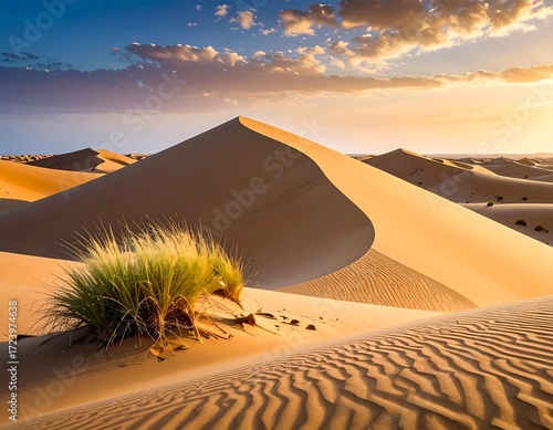 Fototapeta Naklejka Na Ścianę i Meble -  Golden desert dunes at sunrise