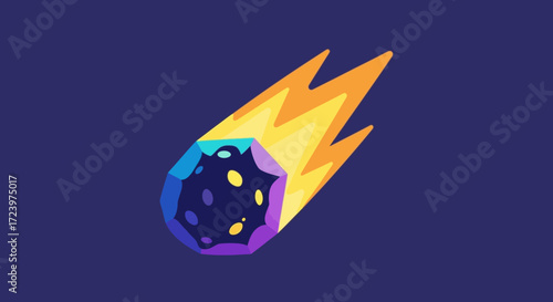 Colorful Meteoroid with Fiery Tail Streaking Across Space.