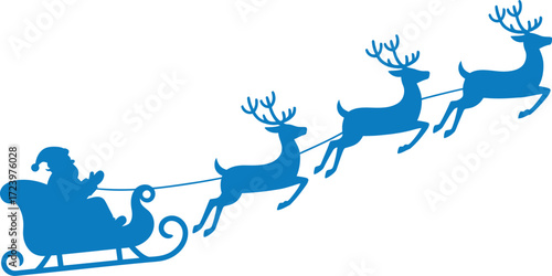 Santa Claus silhouette in sleigh pulled by reindeer, spreading holiday cheer
