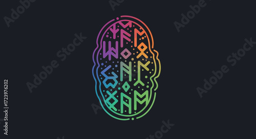 Colorful Viking Runes Illustration on Dark Background.