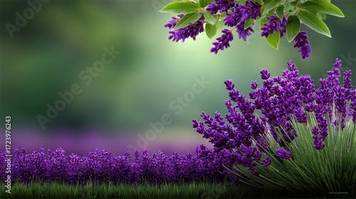Lush Lavender Field with Vibrant Purple Blooms and Soft Bokeh Background in Natural Light Setting