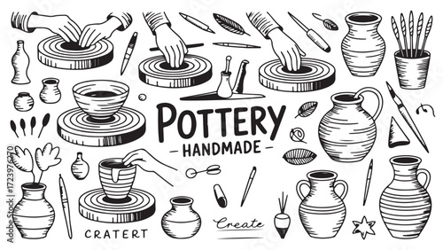 Hands shaping clay on a pottery wheel creating handmade ceramic vessels and art representing craftsmanship and artistry