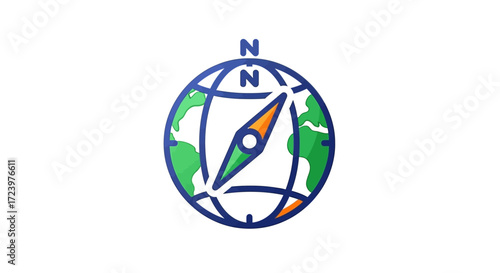 Compass Rose on Globe Navigation Icon.