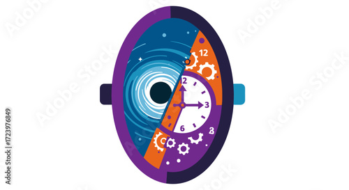 Conceptual Illustration of Spacetime and Mechanical Clockwork.