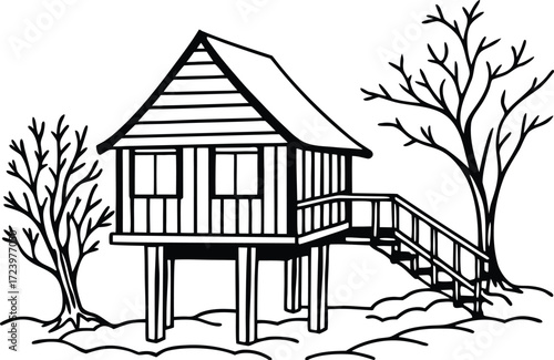 silhouette of wooden cabin 