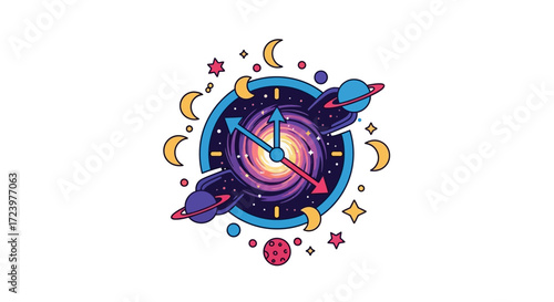 Cosmic Clock Galaxy Planets Stars Time Space.