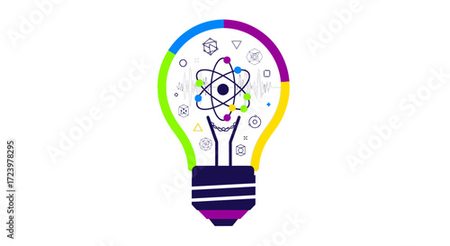 Creative lightbulb idea with atomic structure representing scientific innovation.