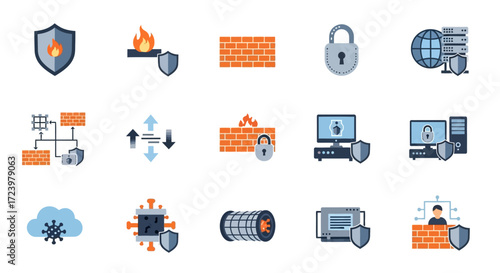 Cybersecurity and Network Protection Icon Set.