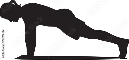Strong fitness athlete silhouette performing plank exercise for core strength and bodybuilding