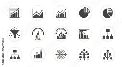 Data visualization icons representing business analytics and information.