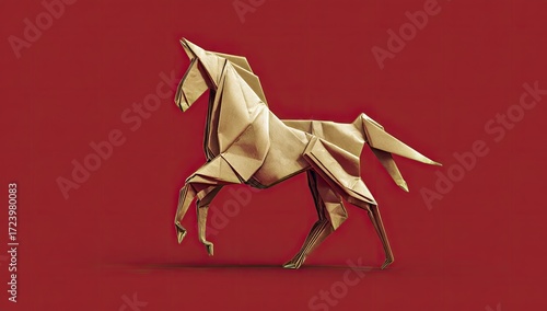 Origami horse on red background (4)