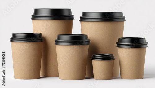 Wallpaper Mural Various sizes of brown paper coffee cups with black lids (1) Torontodigital.ca